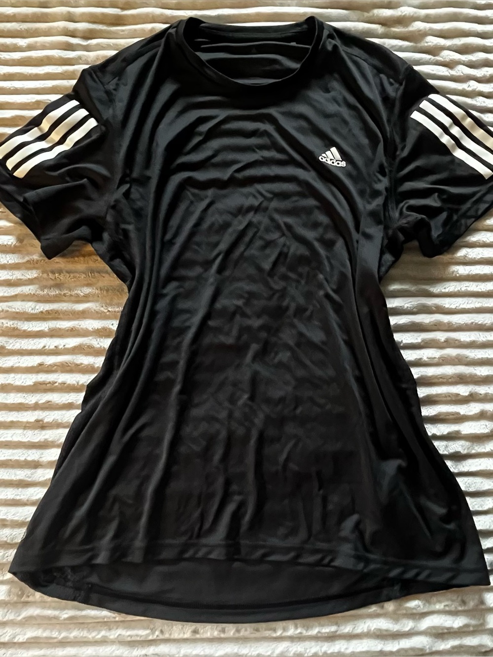 Adidas Black 3-Stripe Short Sleeve Running Top ♡